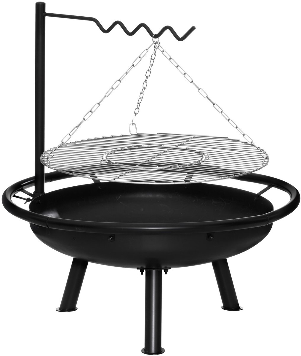 Mustang Easton Vuurschaal met BBQ Ø70 cm – Heavy Duty Fire Pit – RVS Grillrooster – Multigrill Systeem – 91,5 cm