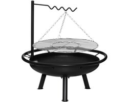 Mustang Easton Vuurschaal met BBQ Ø70 cm – Heavy Duty Fire Pit – RVS Grillrooster – Multigrill Systeem – 91,5 cm