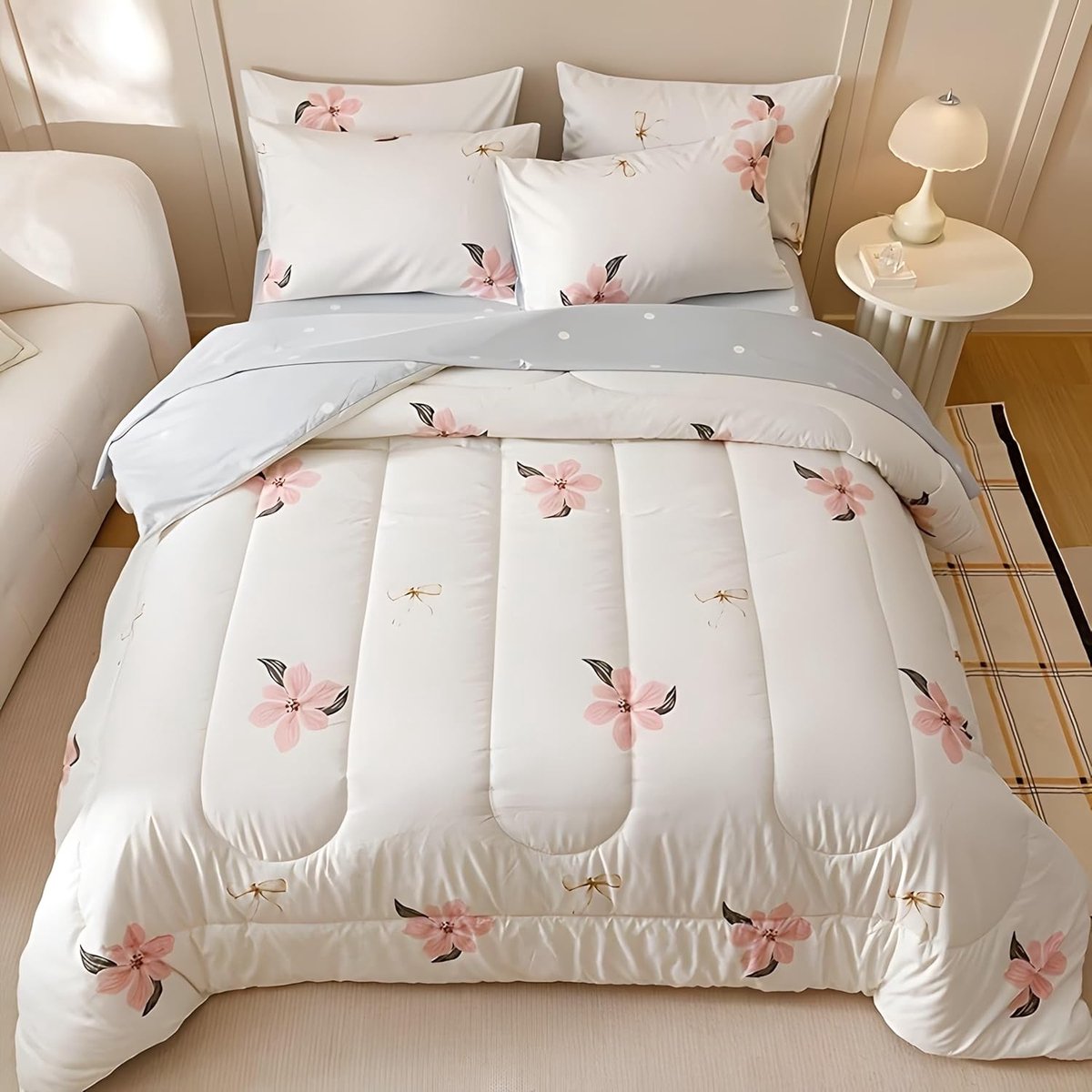 Dekbed met slopen - Dekbed set - Heerlijk slapen - 3D bloemenprint - 160x220 cm - Wit