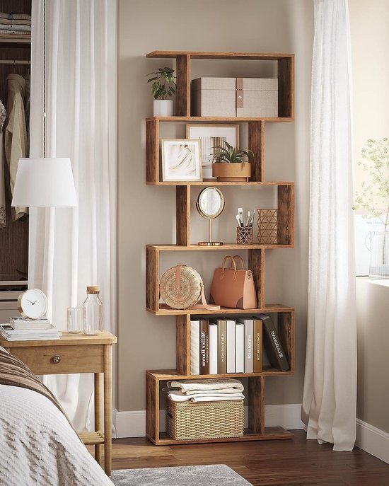 Bobbel Home - Boekenkast - Kubus kast - Woonkamerkast - Opbergkast - 6 Compartimenten - Vakkenkast - 70 x 24 x 190,5 cm - Bruin van Bobbel Home — afbeelding 4