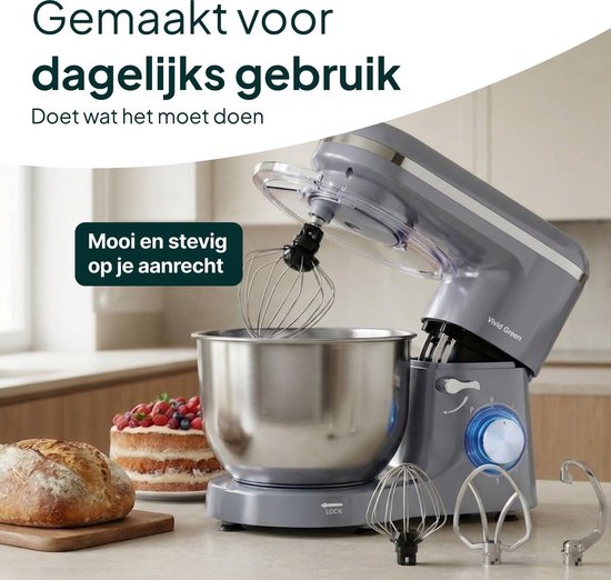 Keukenmachine - Keukenrobot mixer - Grote bereidingen - Krachtige 2000W motor - 387 x 238 cm - Grijs van Merkloos — afbeelding 5