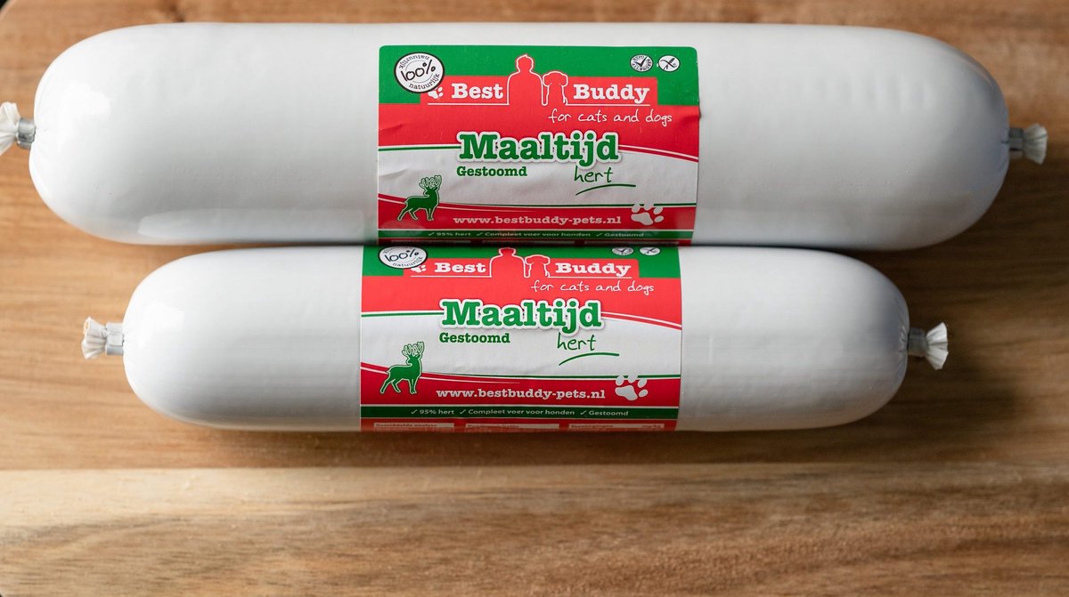 Best buddy Pets Gestoomde Maaltijdworst Hert 800 gram - Glutenvrij - Best Buddy Pets