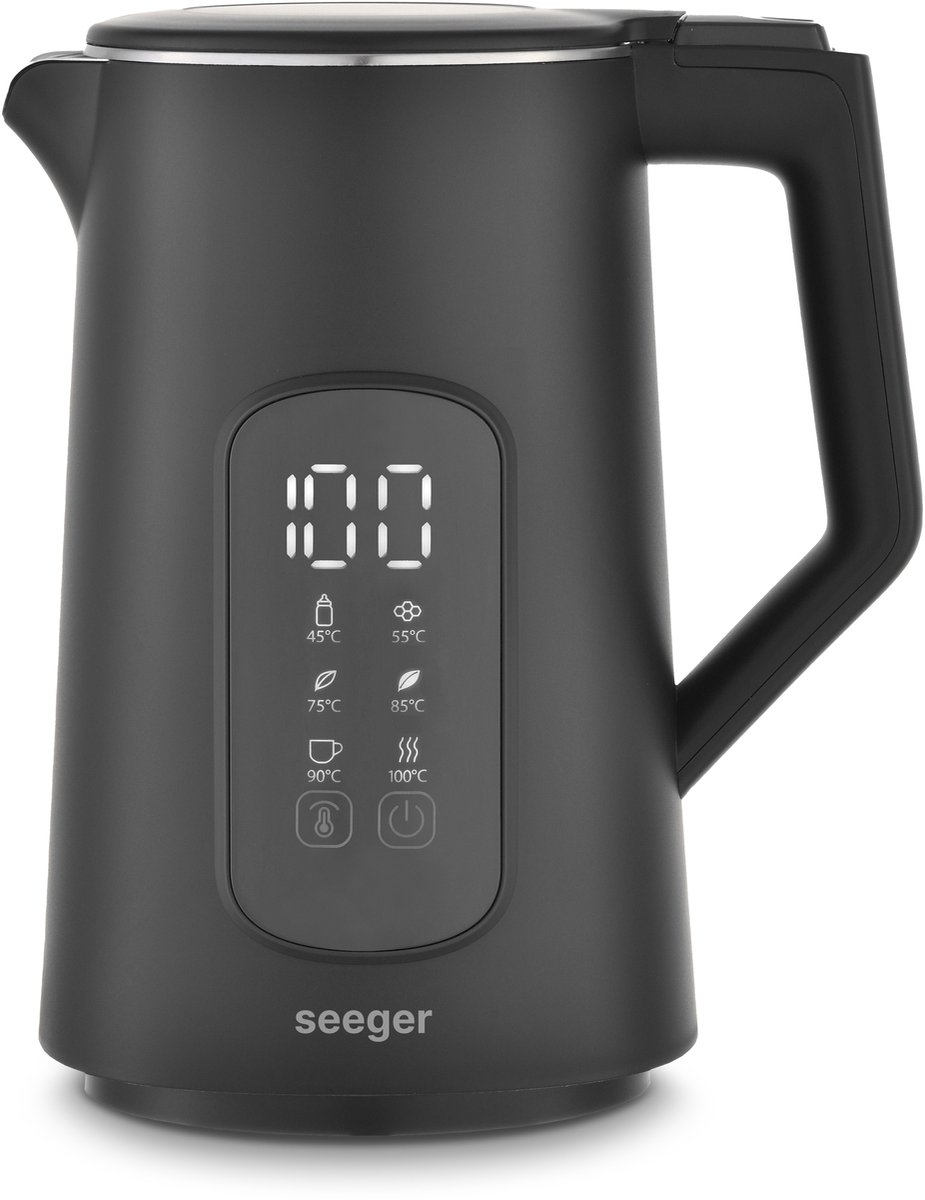 Seeger Digitale Waterkoker met Temperatuurregeling - 1.7L - Touch Screen - BPA-vrij - Dubbelwandig - Zwart