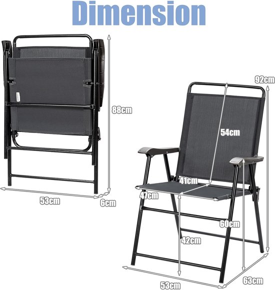 KOMFOTTEU Set van 4 klapstoelen, tuinstoelen, draagbaar met hoge rugleuning, balkonstoelen, campingstoelen, belastbaar tot 150 kg, terrasstoelen voor tuin, patio — afbeelding 2