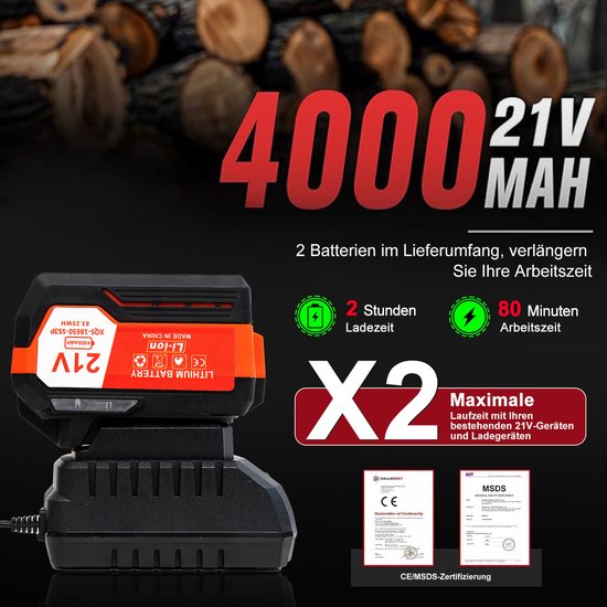 Accu-kettingzagen, 12 inch elektrische kettingzaag, 2 * 4000 accu’s, 1 rechte ketting + 1 reserveketting, kettingzaag 1000 W van Merkloos	 — afbeelding 5
