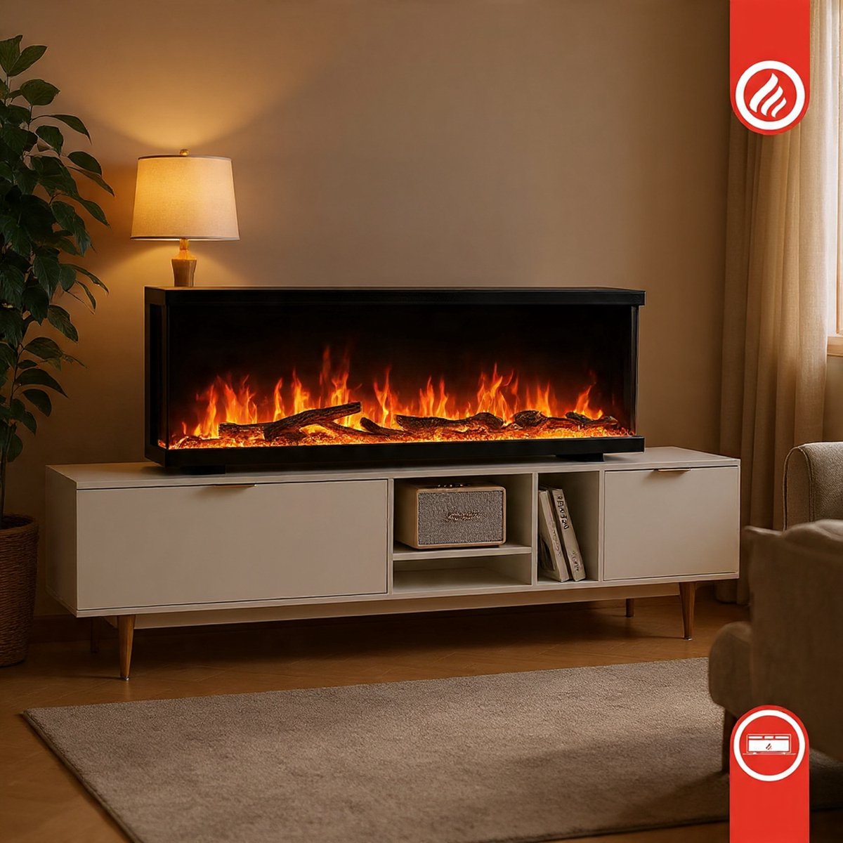 Elektrische Wandhaard 91,9 x 43 cm (36 Inch) – 3-in-1 Sfeerhaard Inbouw, Wand & Vrijstaand – 3D LED Vlammen met 12 Kleuren – 2-Standen Verwarming, Timer & Afstandsbediening – Modern Zwart – Arqam