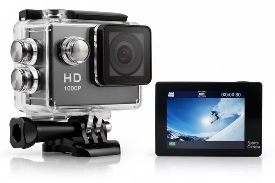 Sport Camera - Ski Camera - Actie Camera - Onderwater camera- Reis Camera - Go Pro - Vlog Camera - Vlogcamera Kind - Full HD 1080P - Onderwatercamera - Waterdicht t/m 30M - 140° Groothoeklens - 2.0”IPS Scherm - 3 uur Accuduur - Motorfiets helmcamera