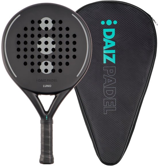 DAIZ PADEL RACKET - Luno Round - Premium Carbon - Inclusief Thermo Padeltas & Padel Protector - Padel Racket Zwart Grijs