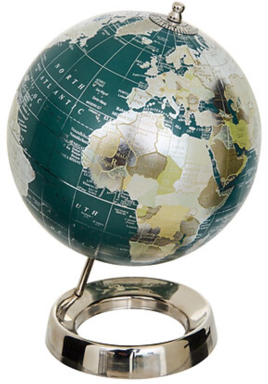 Atmosphera Décoration globe terrestre / globe - argent - pied en RVS - D20 x H28 cm - topographie des pays