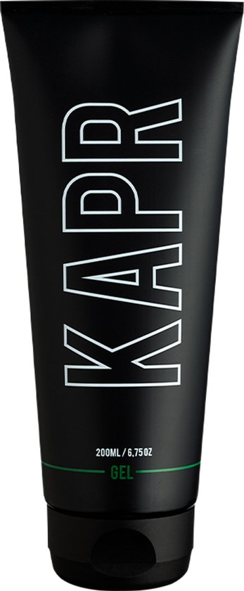 Zwarte tube met witte letters 'KAPR GEL'. Bevat 200ml / 6.75 OZ.