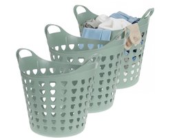 Excellent Houseware Flexibele wasmand - 3x - groen - 26 liter - kunststof - 40 x 41 cm