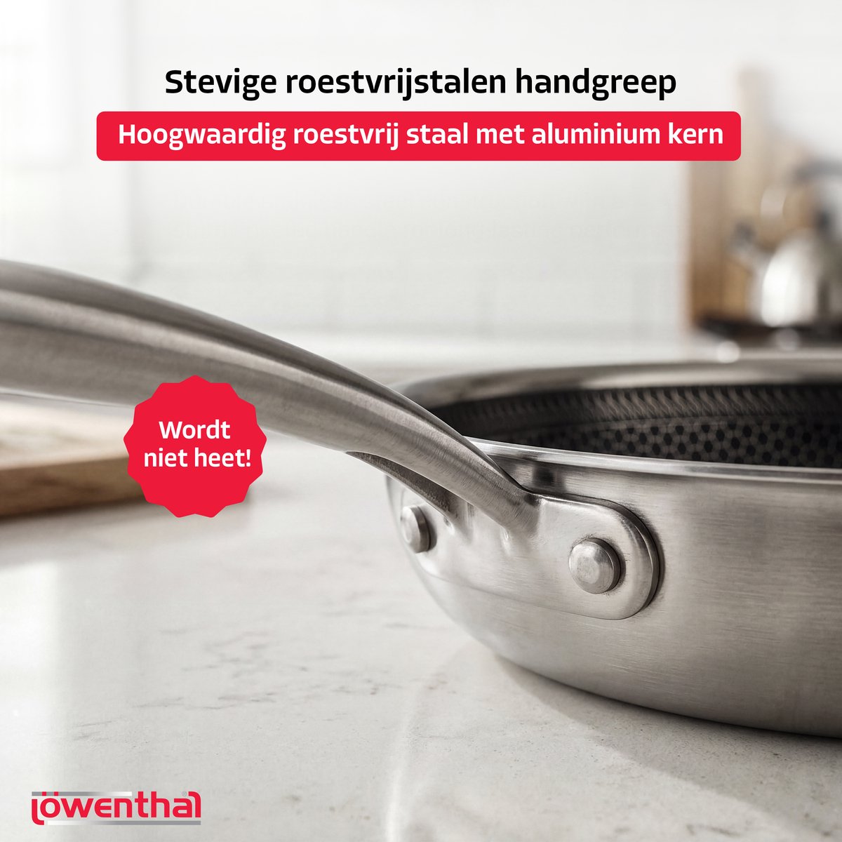 Koekenpan Ø 24 cm - PFAS Vrij & PTFE Vrij - RVS Honingraat Hybride Pan - Geschikt voor Inductie, Elektrisch, Keramisch & Gas - Hexagon Anti Aanbak Pan - Krasbestendig - Oven tot 280°C - Duurzame Keramische Coating - Keukengerei - Koken - Löwenthal — cadeau in Koken & Dineren - foto 8