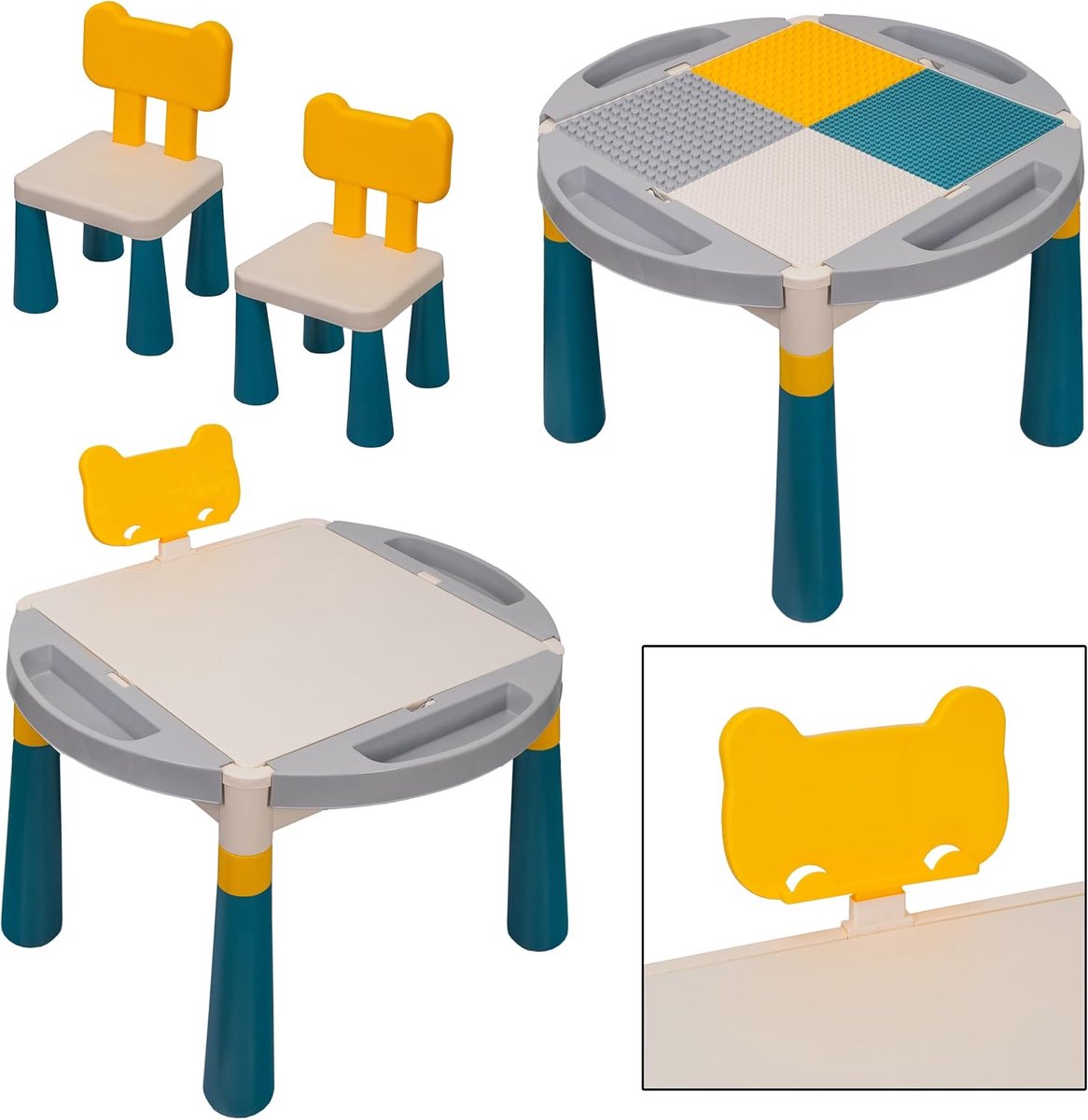 Kindertafel Stoel - Kinderzitgroep Tafel - Spelen Tekenen Bouwen - Dubbelzijdig Blad - 55 x 55 x 445 cm - Veelkleurig