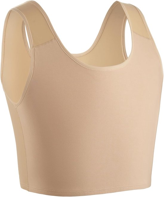Nude kleurig compressie vest met brede bandjes.