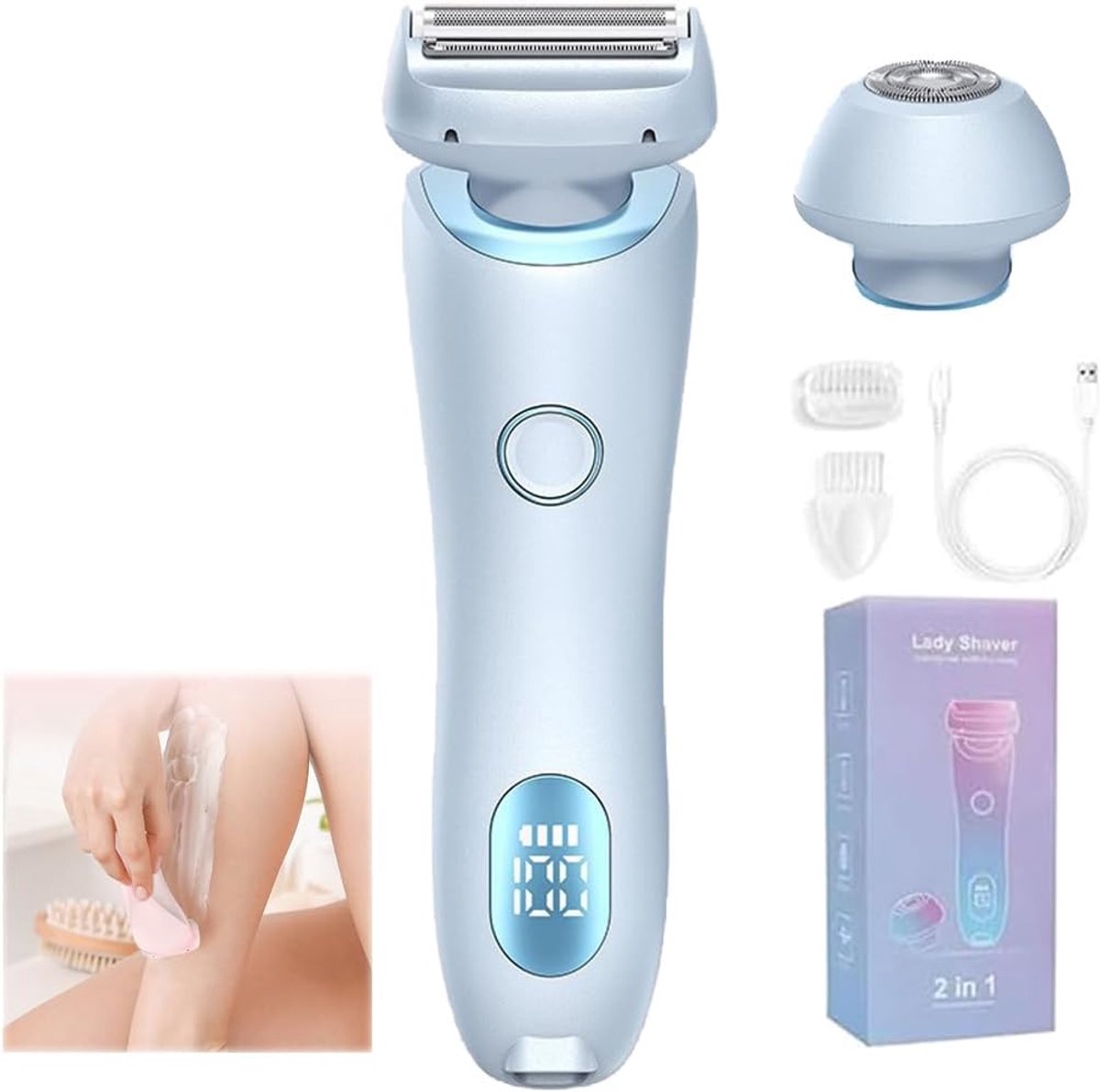Elektrische Ladyshaver - Ontharingsapparaat - Gladde Huid - Verwijderbare Kop - 16.5cm - Blauw