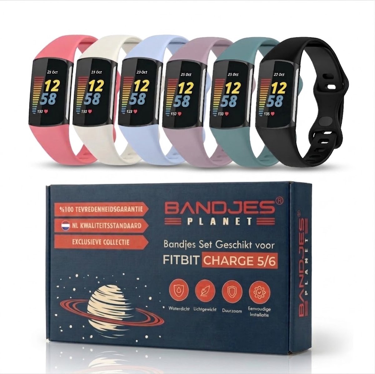 Set Van 6 Siliconen Bandjes Geschikt voor Fitbit Charge 5 / Charge 6