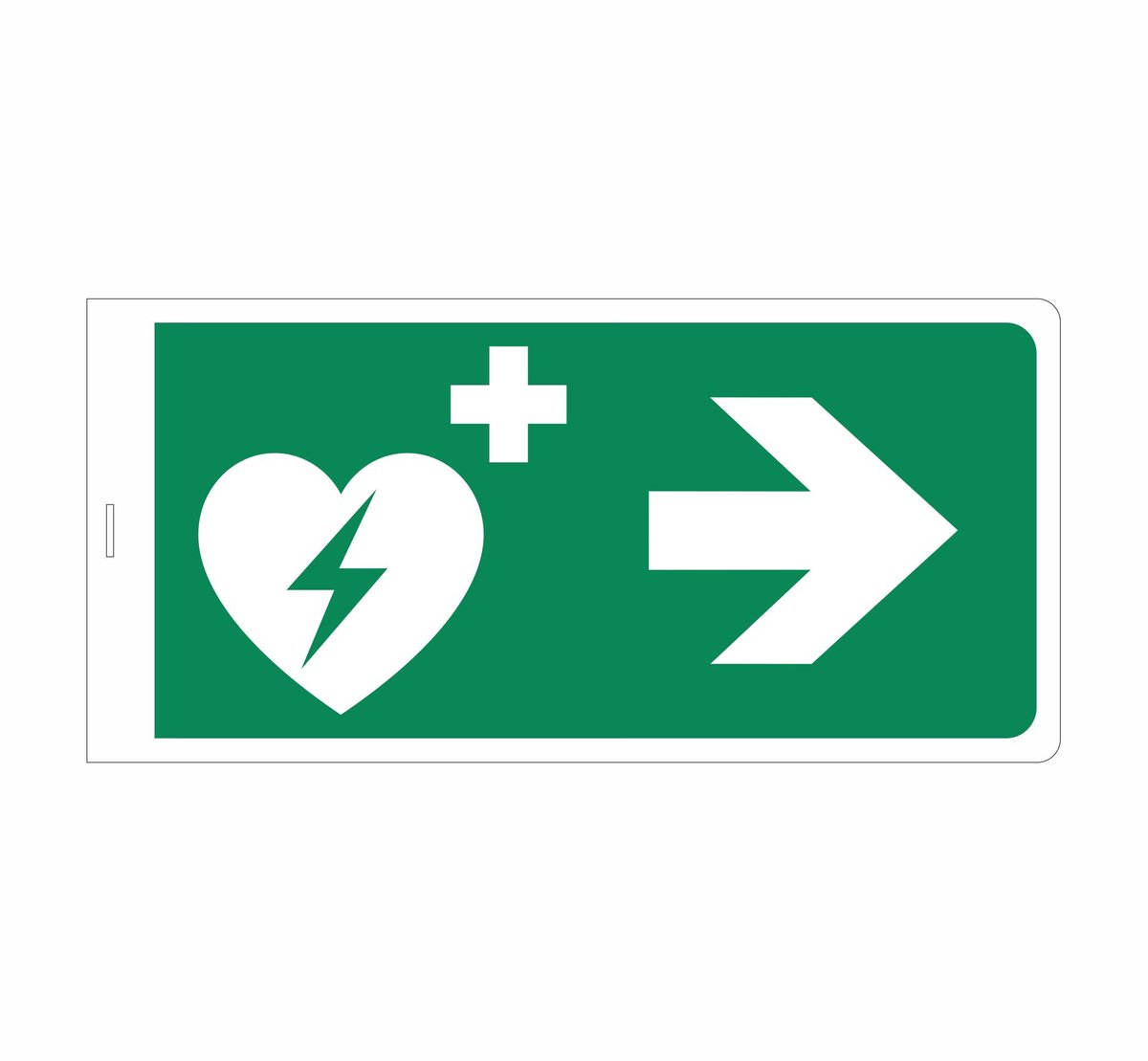 AED links /rechts REFLECTEREND (7-10 jaar buitengebruik) 40x20 cm DIBOND bord HAAKS (dubbelzijdig)