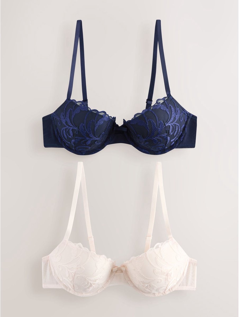 Next - Dames - Set van 2 push-up beha's met borduursels en vulling - Crème