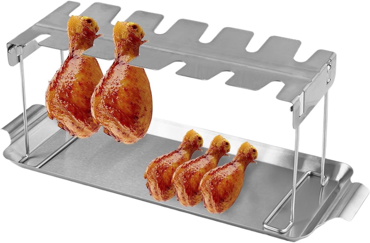 Kippenboutrek - Kippenpoot Houder - BBQ Oven Grillen - Met Opvangbak - 39.5x14.7x14.5cm