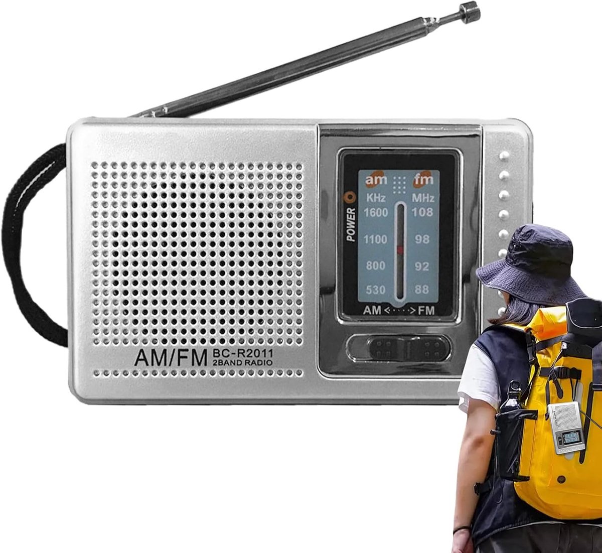Draagbare Radio - Zakradio Batterij - Kamperen Noodweer - AM FM Ontvangst - Compact Ontwerp - Zilver