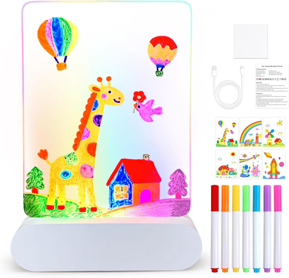 LED Tekentablet - Creatief Bord - Kinderen Leren Tekenen - 4 Kleuren Licht - 22 x 15 cm