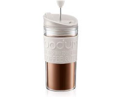 Reis Koffiezetter - Perskoffie Mok - Onderweg Koffie - Dubbelwandig Plastic - 035 Liter - Crèmewit