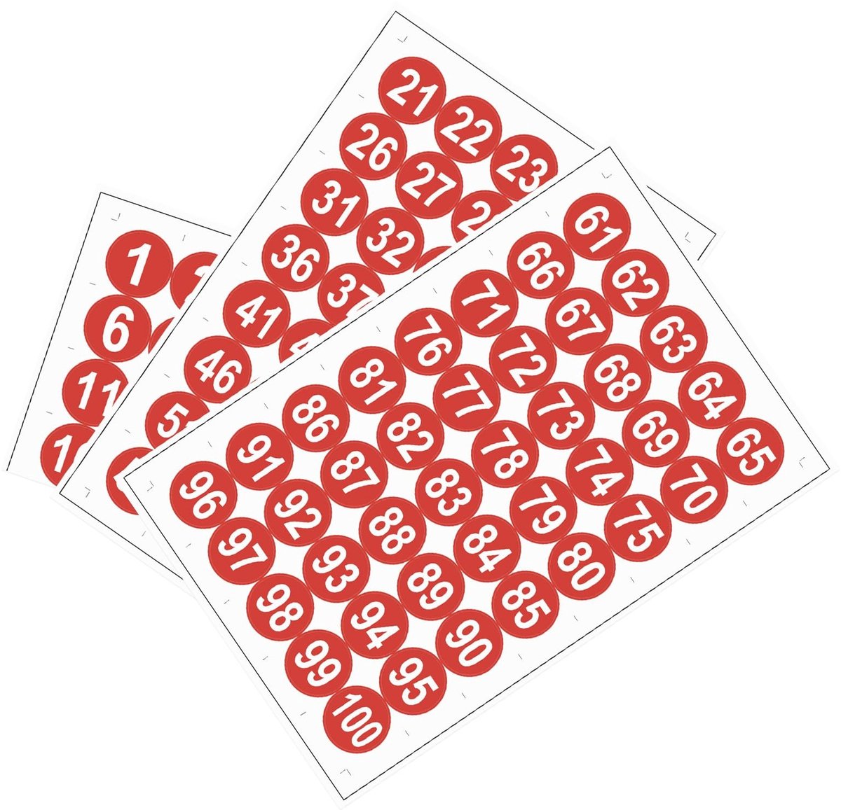 Allecto - Ronde cijferstickers - PVC - Zelfklevend - Nummers 1-100 - Etiketten - Thuisgebruik - Wit Rood - Opbergdozen Brievenbus