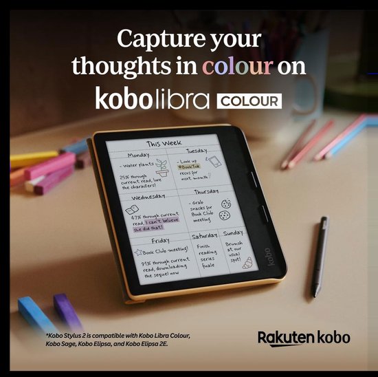 Kobo Stylus 2 Pen voor eReader - Zwart - Oplaadbaar - Markeerknop - Gum