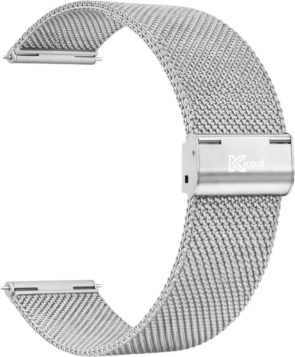 Kiraal - Premium Luxe RVS Horlogebandje - RVS - Milanees - 20mm - Zilver - Smartwatch bandje - Universeel