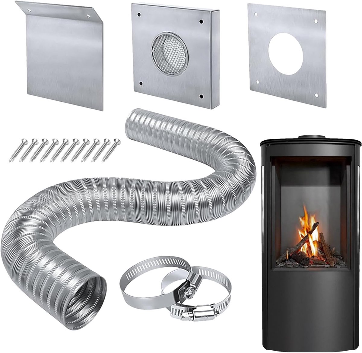 Pelletkachel Inlaatset - Koude Lucht Kit - Efficiënte Verwarming - Roestvrij Staal 304 - Tot 60 Inch