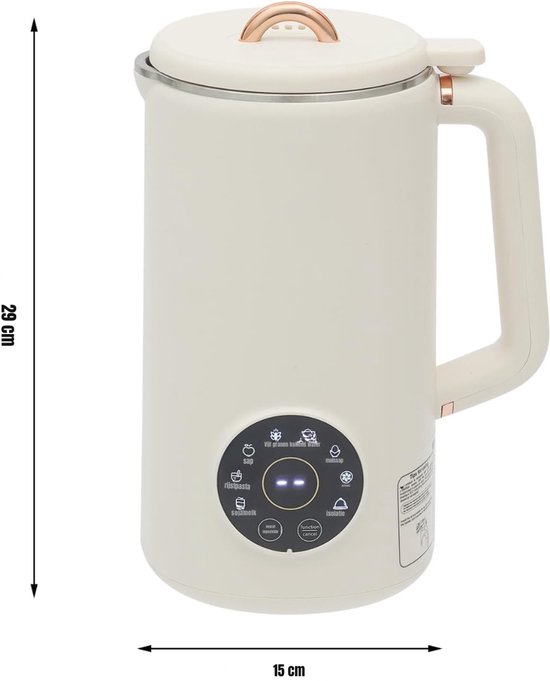 Aurixi® Sojamelk Maker - Milk Maker 600ml - Soepmaker 220V - Soupmaker - Melkmachine - 10 Krachtige Messen - met LED-Scherm - Magnetische Deksel - met Verwarmingsfunctie - Crèmewit - 15cm x 15cm x 29cm van Aurixi — afbeelding 3