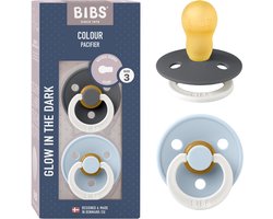 BIBS Colour Glow Fopspeen - 18-48 mnd - 2-pack - Rond - Iron/Baby Blue