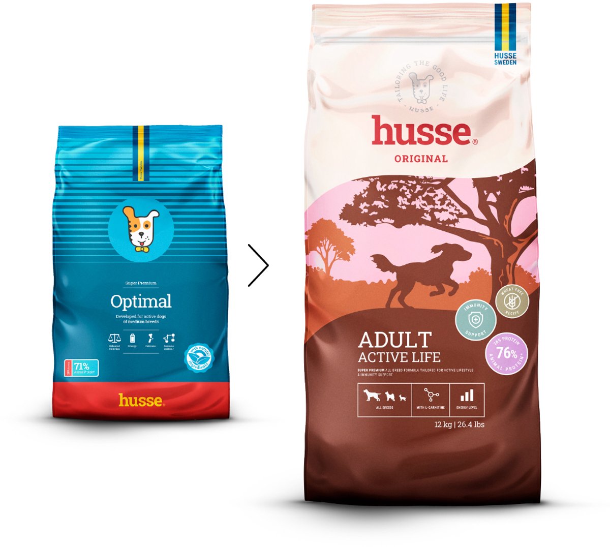 Husse Optimal - Hondenvoer voor actieve honden, Hondenbrokken, Droogvoer, Hondenvoeding - Hondenvoer - 12 kg
