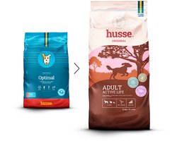 Husse Optimal - Hondenvoer voor actieve honden, Hondenbrokken, Droogvoer, Hondenvoeding - Hondenvoer - 12 kg