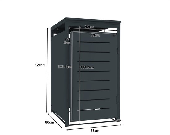 Technische tekening van een antracietgrijze kliko-ombouw met afmetingen.