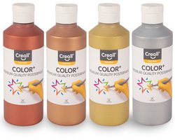 Creall - color+ premium plakkaatverf - metallic goud, zilver, brons, koper - 4 flessen van 250ml - acryl - hoogste kwaliteit - schoolverf - Gemaakt in Nederland