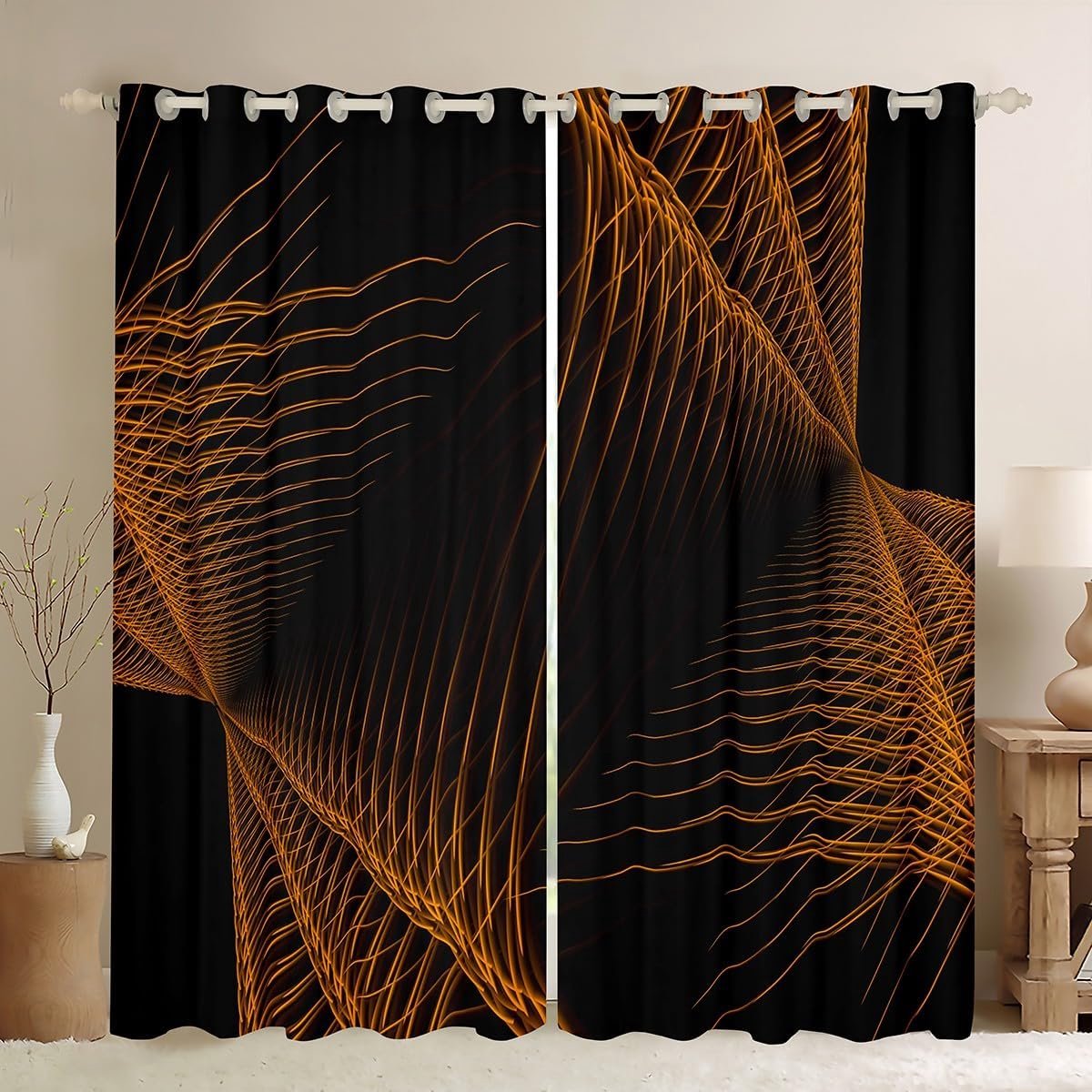 Gordijn Panelen - Raambekleding - Slaapkamer Decoratie - Abstract Ombre Patroon - 46 x 72 Inch - Oranje Zwart