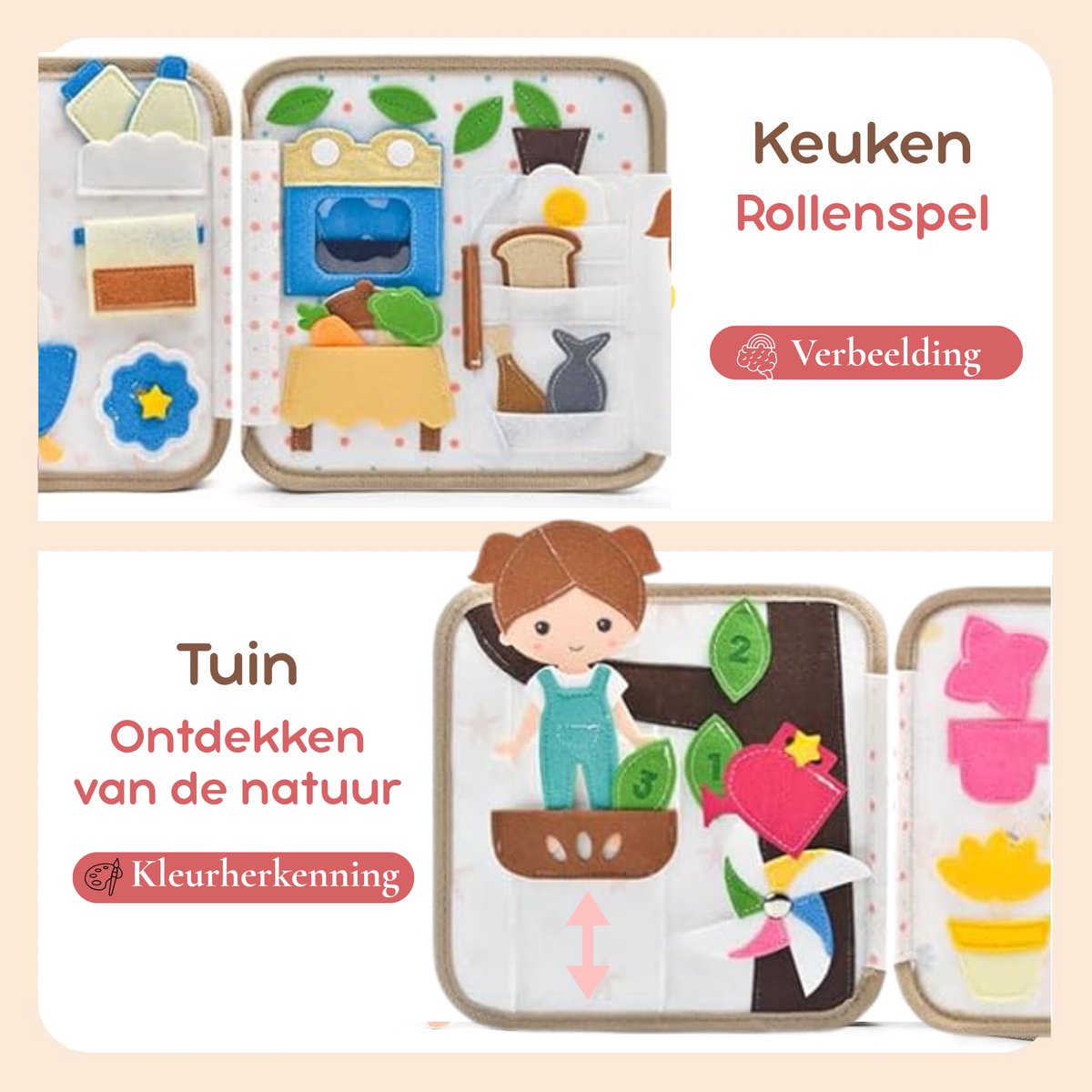 Joymaxx® Montessori Activiteitenboek Mijn Huisje - Busy Board Montessori Speelgoed 3-5 jaar - Speelgoed voor onderweg - Cadeau Meisje 4 jaar - Educatief Speelgoed voor in de auto — afbeelding 2