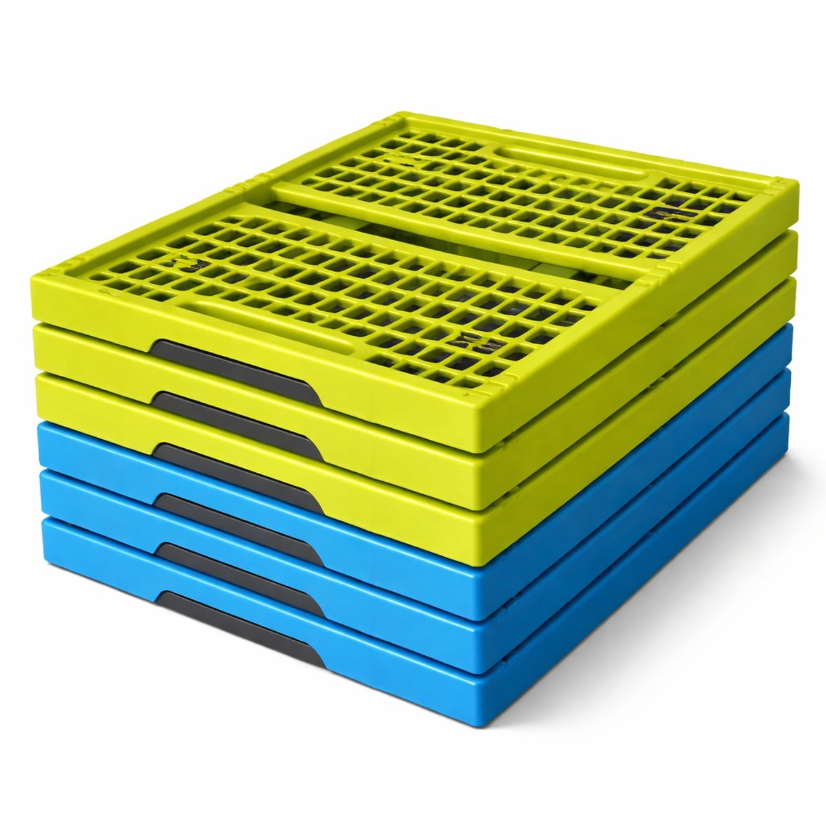 Vouwkratten – Vouwkrat – Boodschappenkrat – Inklapbaar – Stapelbaar – Set van 6 stuks - 32 Liter – Groen/Blauw