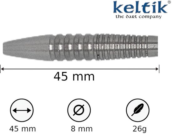 Steeldartpijlen Keltik Ardan 26g Silver â€“ 90% Tungsten — afbeelding 3