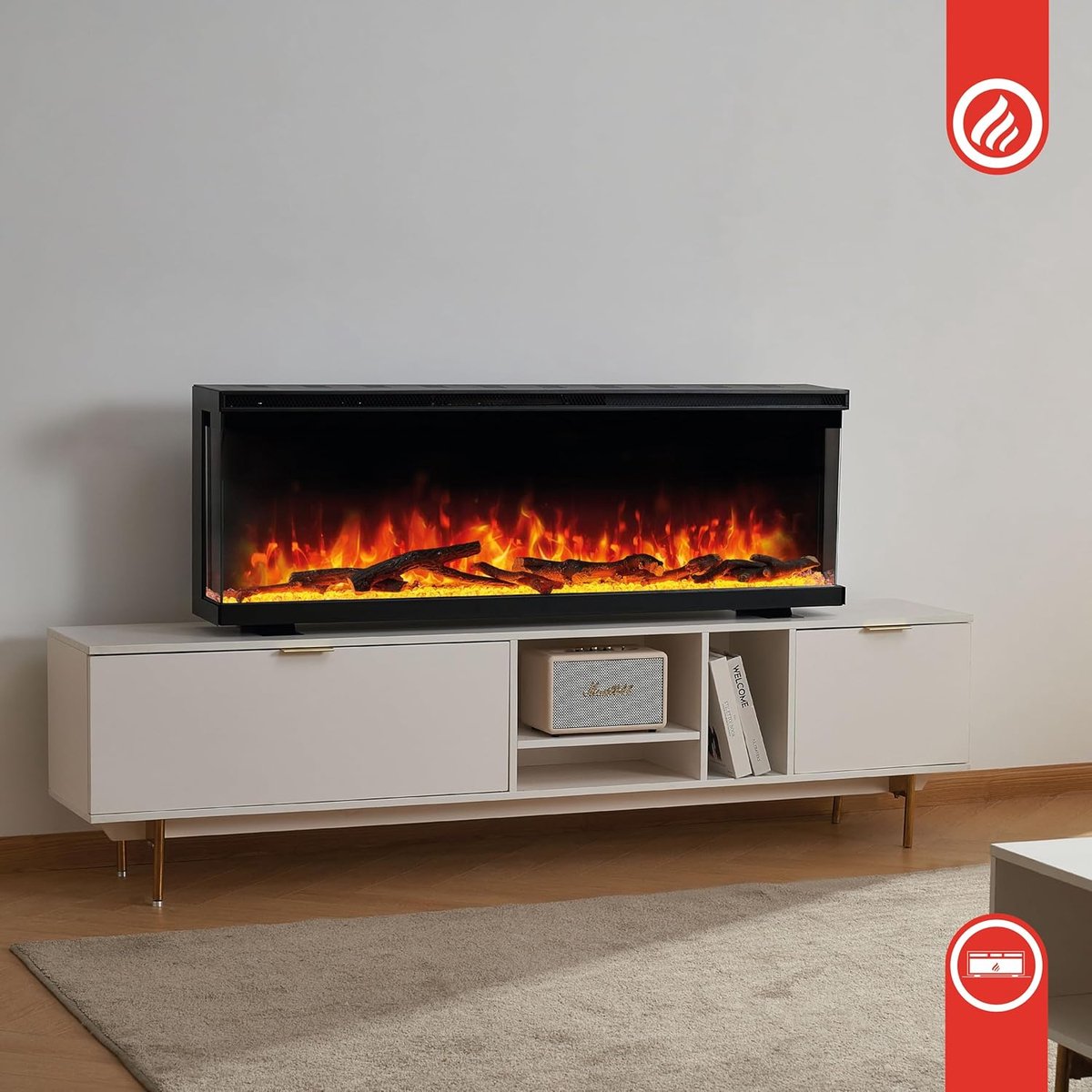 Elektrische Haard 36 Inch (91,9 x 43 cm) – 3-in-1 Wandhaard, Inbouwhaard & Vrijstaand – 3D LED Vlammen in 12 Kleuren – Verwarming met 2 Standen – Afstandsbediening – Modern Zwart – Arqam