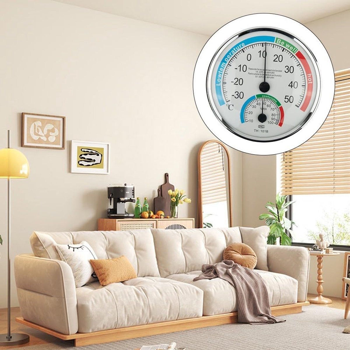 Klimaatmeter Set - Temperatuur Vochtigheid - Binnenklimaat Monitoren - Analoge Meting Geen Batterij - 13cm Diameter - Wit