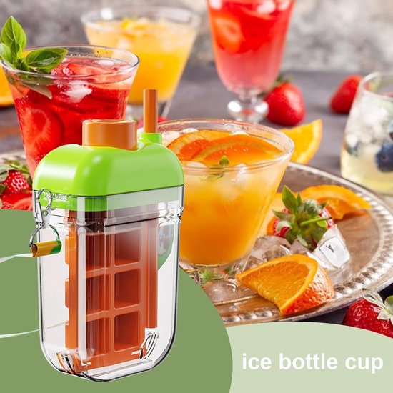 IJs Maker Fles - Beker met rietje - Dranken Koelen - Gemakkelijk los te maken - 18x7x13 cm - Oranje Groen van Merkloos — afbeelding 4