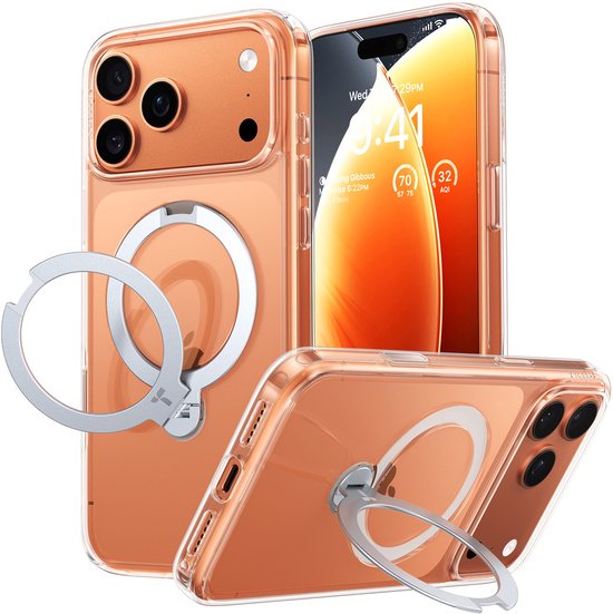 Étui TORRAS UPro Ostand Spin pour Apple iPhone 17 Pro - Compatible MagSafe - Support magnétique rotatif à 360° - Coque arrière avec Ring de support - Transparent