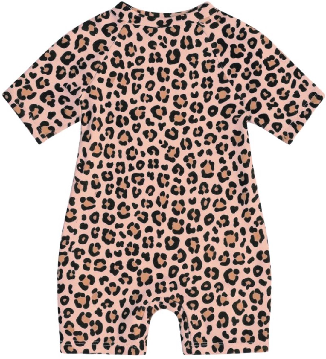 Supercute UV Strandpak Baby & Peuter – Zwempak Korte Mouw – Panterprint – Met Rits – Bruin / Zwart – 6/12 Maanden Maat 74/80