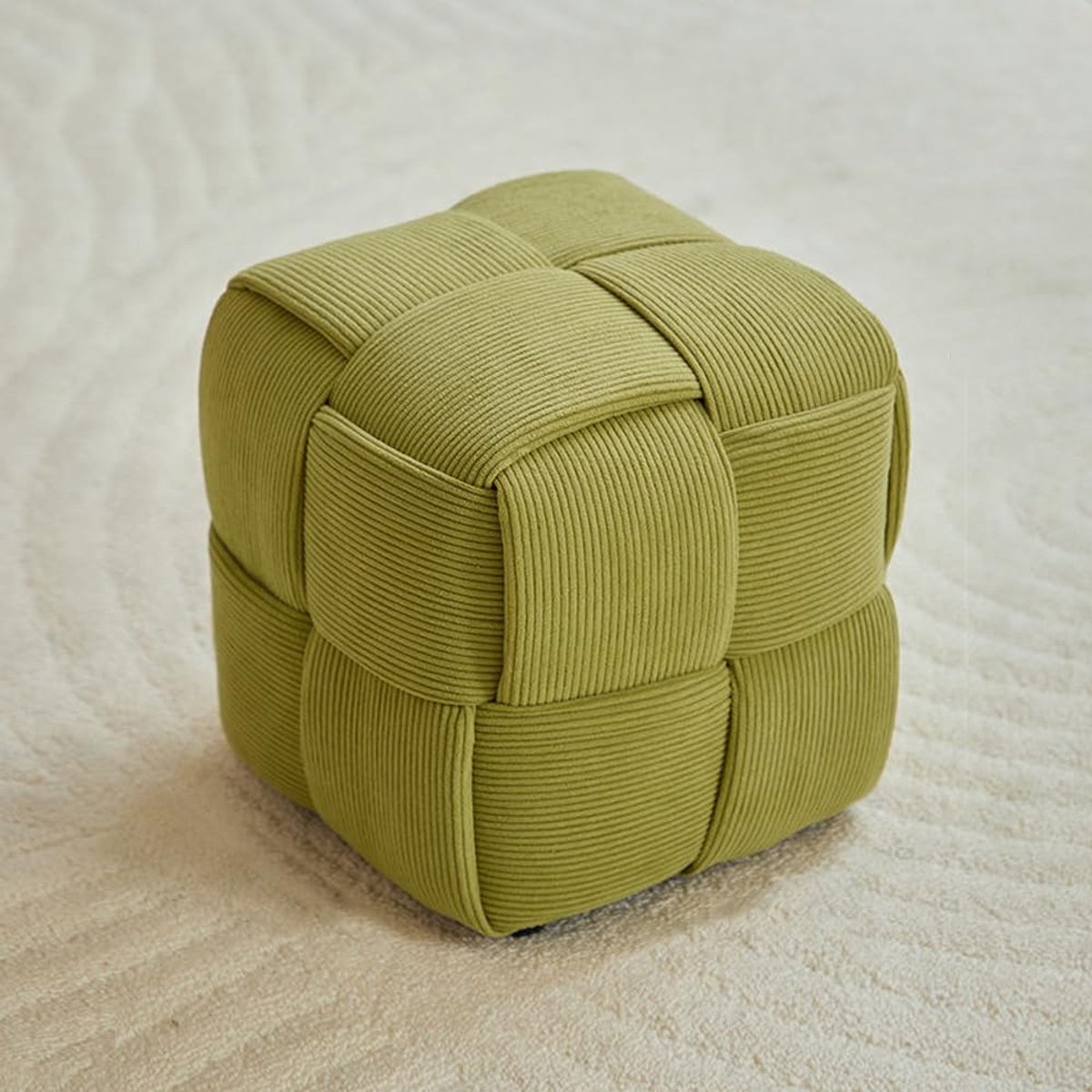Vierkante Ottomaanse Kruk - Voetenbankje Accentstoel - Woonkamer Zitje - Veelzijdig Meubelstuk - 30x30x30 cm - Groen