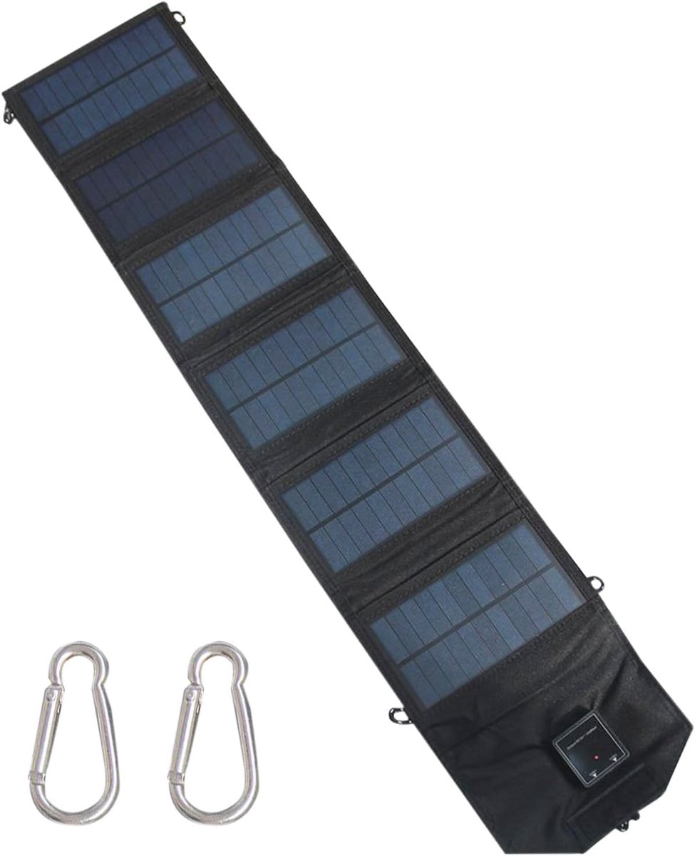 Zonne-energie Oplader - Externe Batterij - Outdoor Activiteiten - Dubbele USB Poorten - Opvouwbaar Ontwerp - Zwart