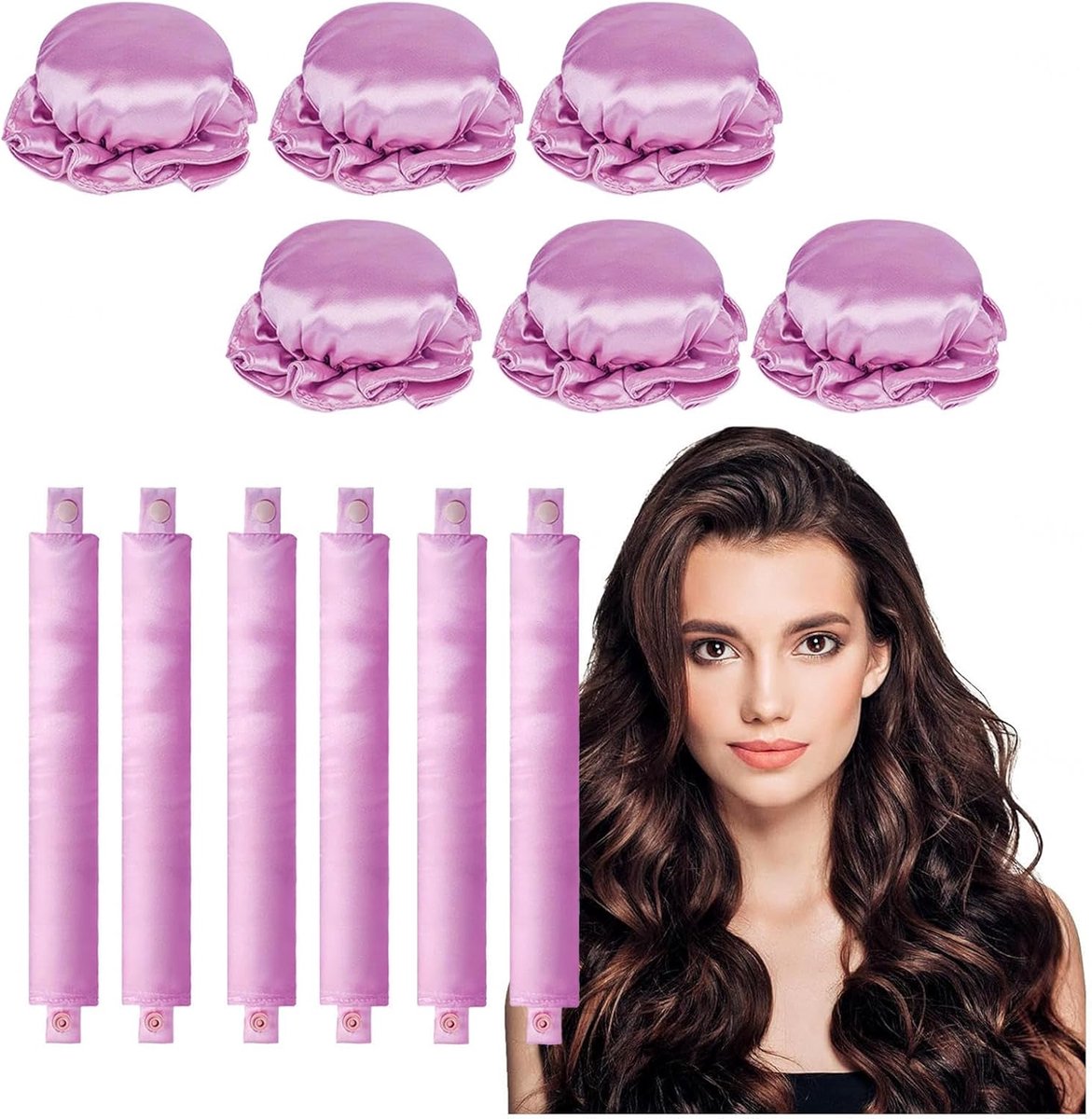 Heatless Curls Set - Zijde Krulspelden - Haar Styling - Antislip Ontwerp - 6 Stuks - Roze