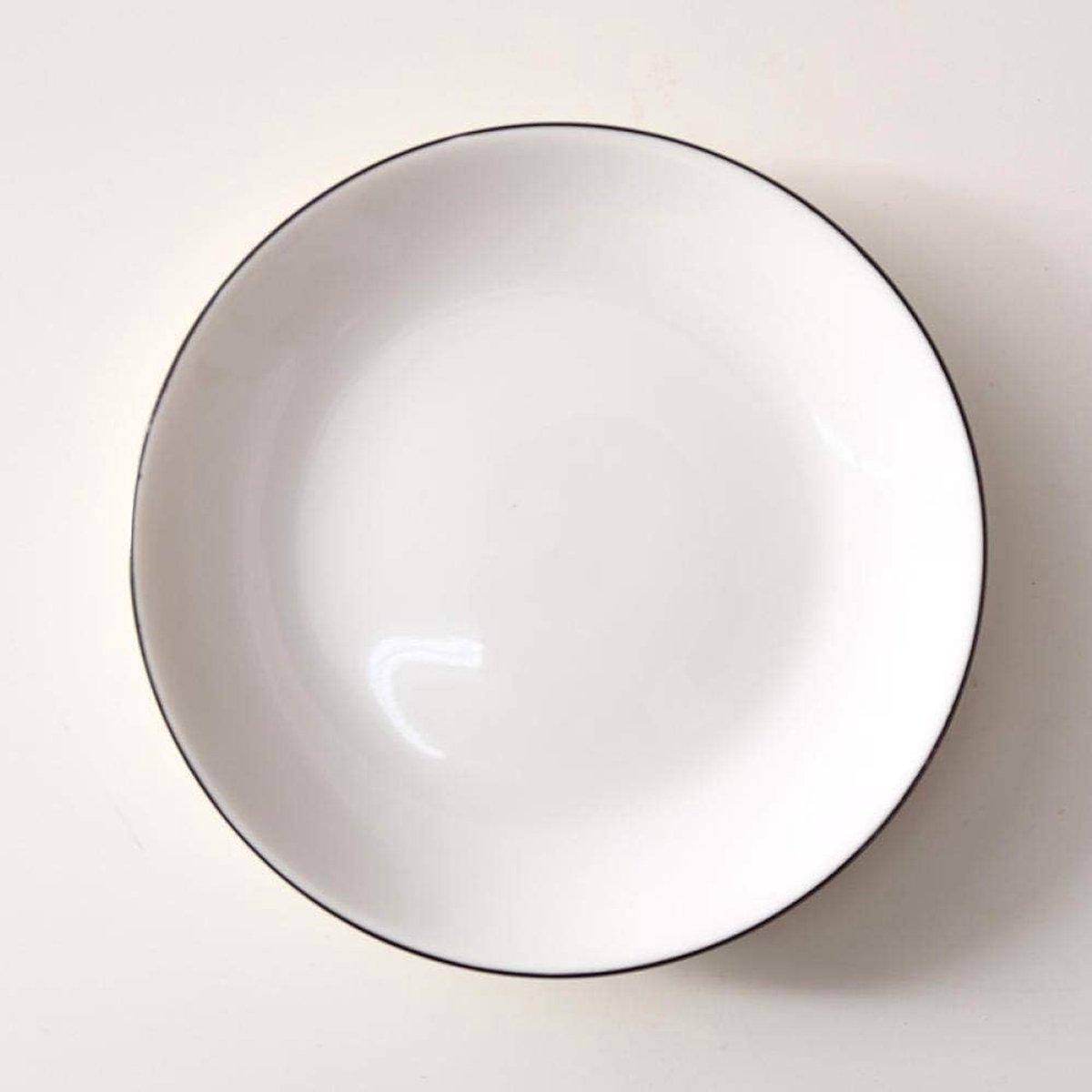 Diner Plaat - Ontbijt Schaal - Thuis Diner - Keramiek Porselein - 8 Inch - Wit Zwarte lijn