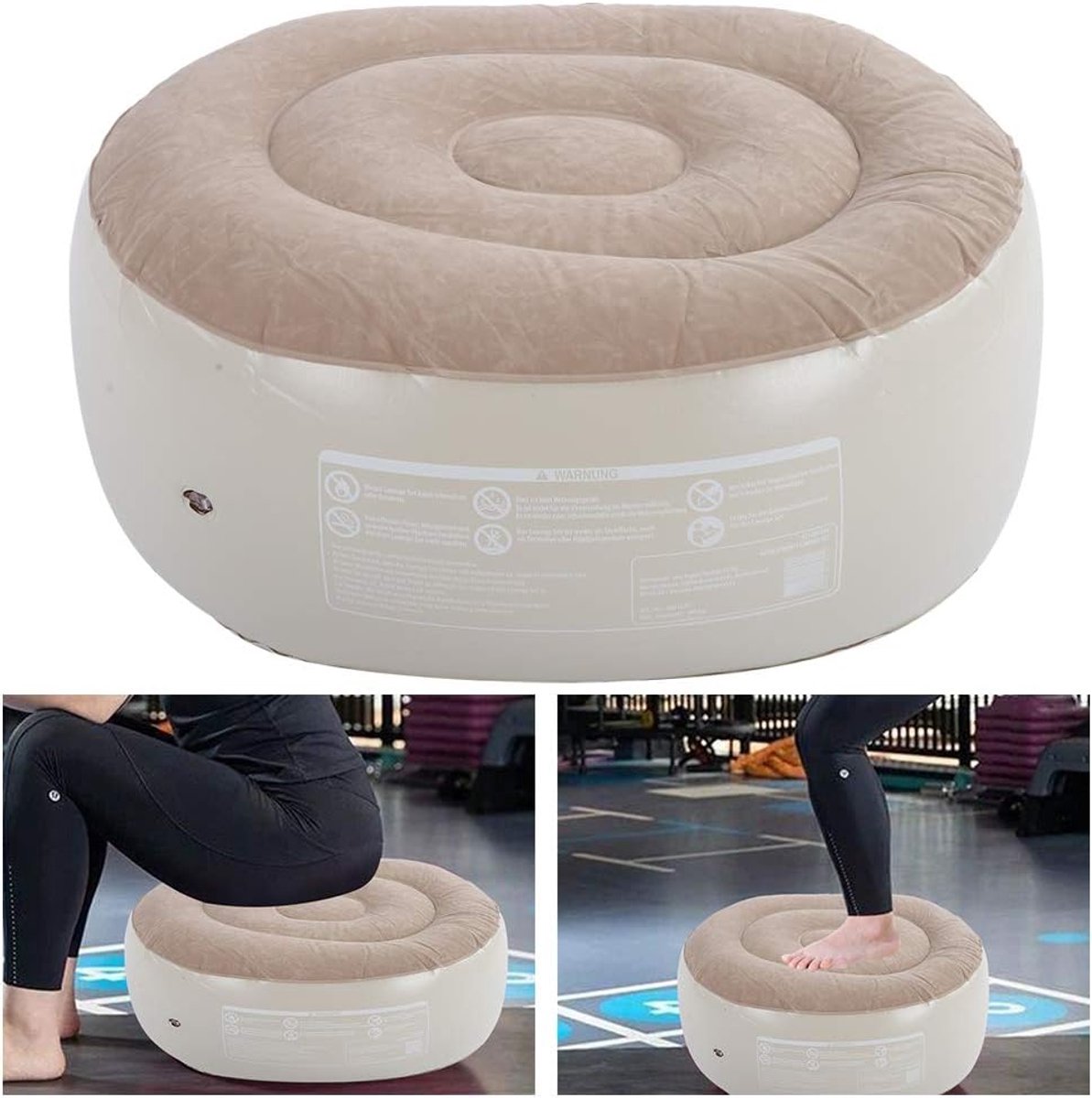 Opblaasbare Poef - Voetkruk Kussen - Rust en Fitness - Draagbaar en Snel Opblaasbaar - 70x60x31cm - Grijs